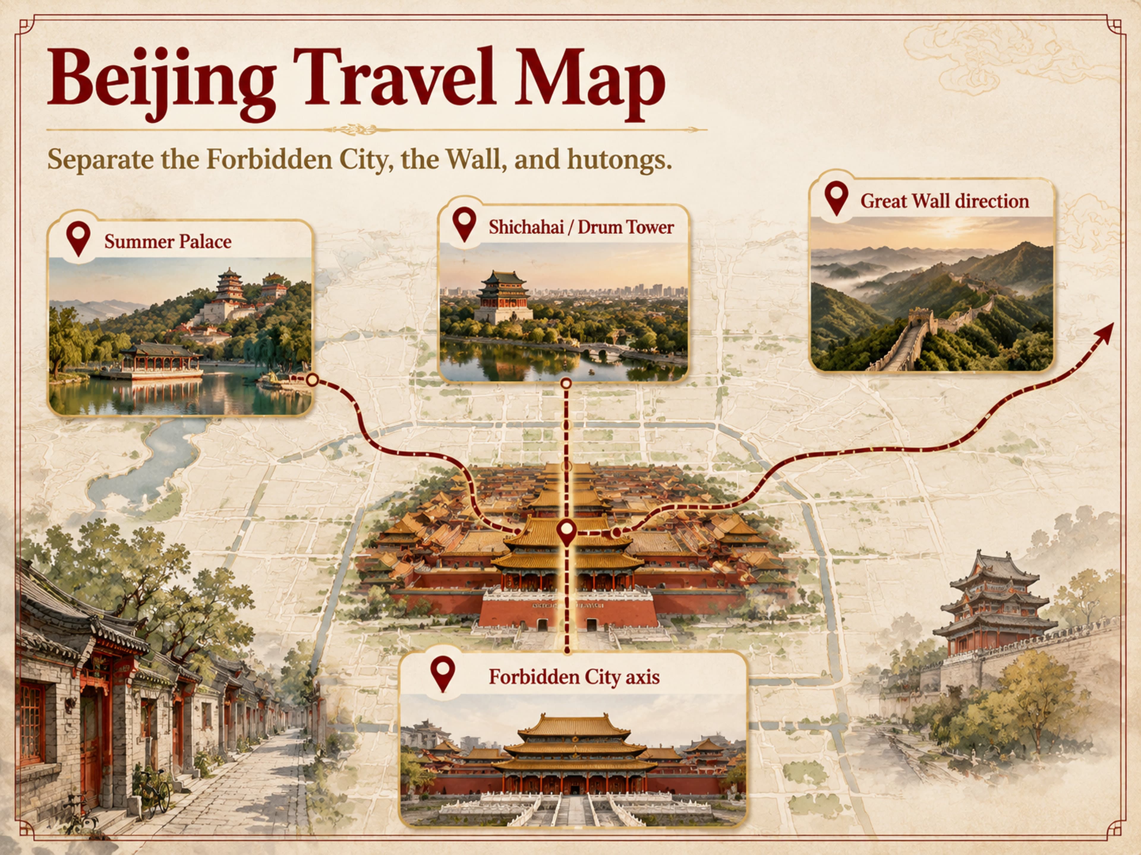 Beijing travel area relationship map in English