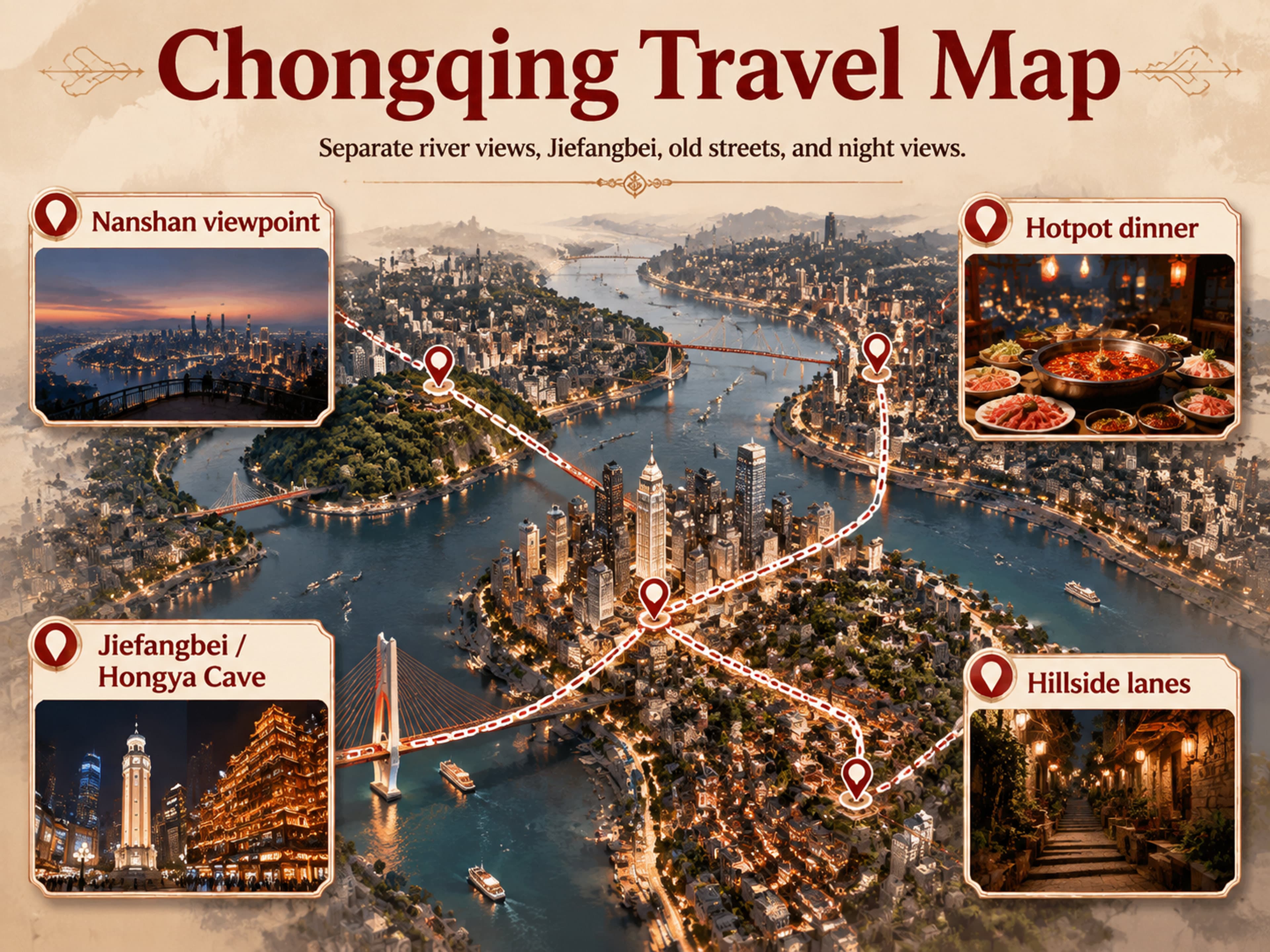 Chongqing travel area relationship map in English
