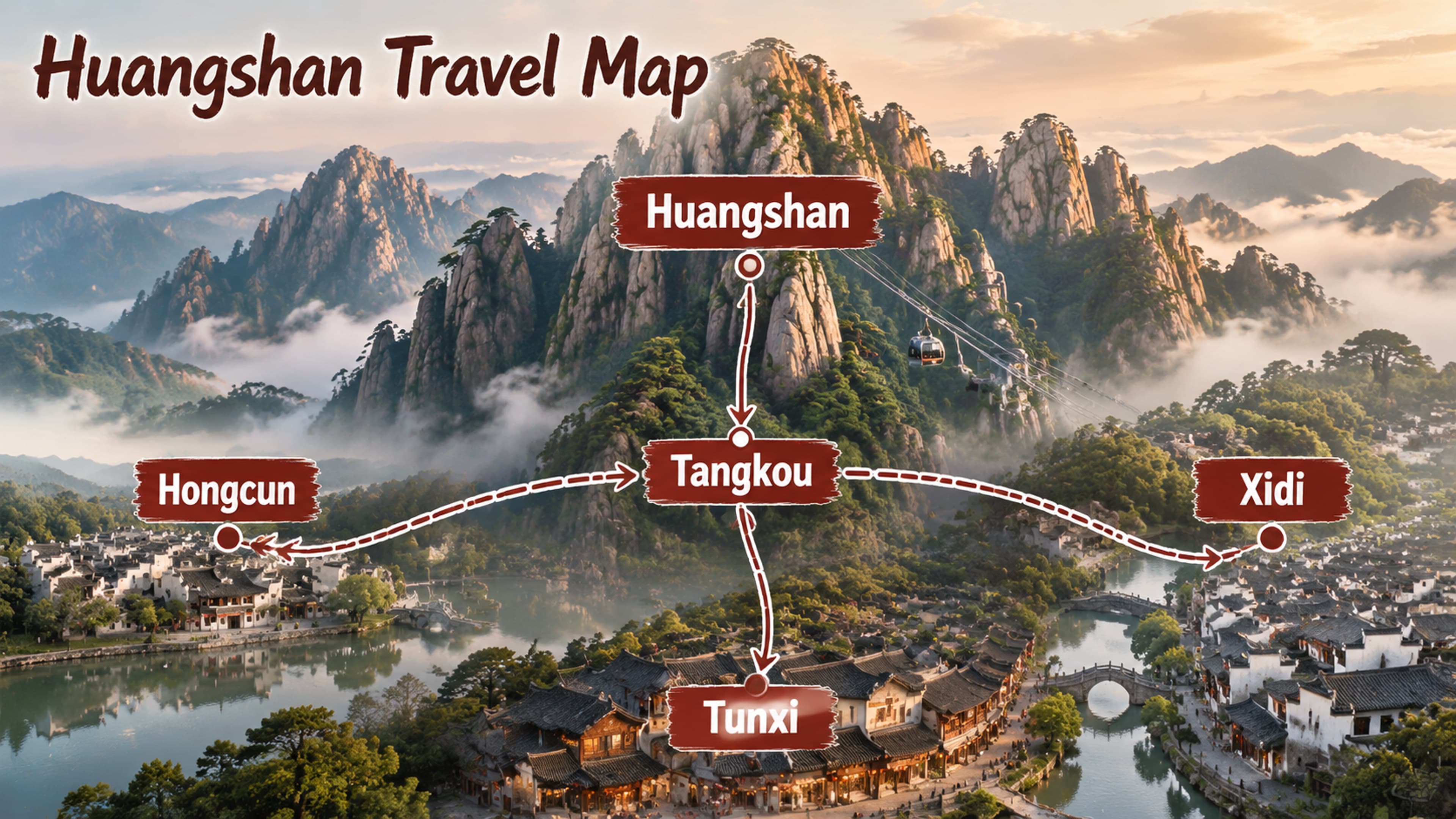 Huangshan travel area relationship map in English