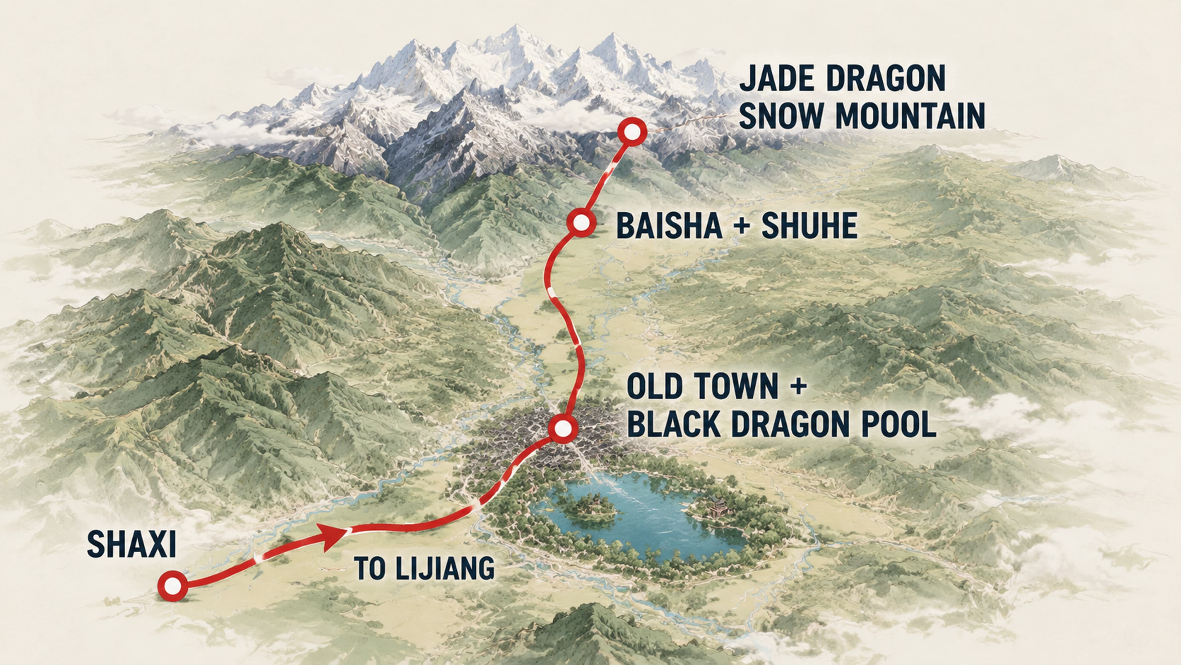 Lijiang travel area relationship map in English