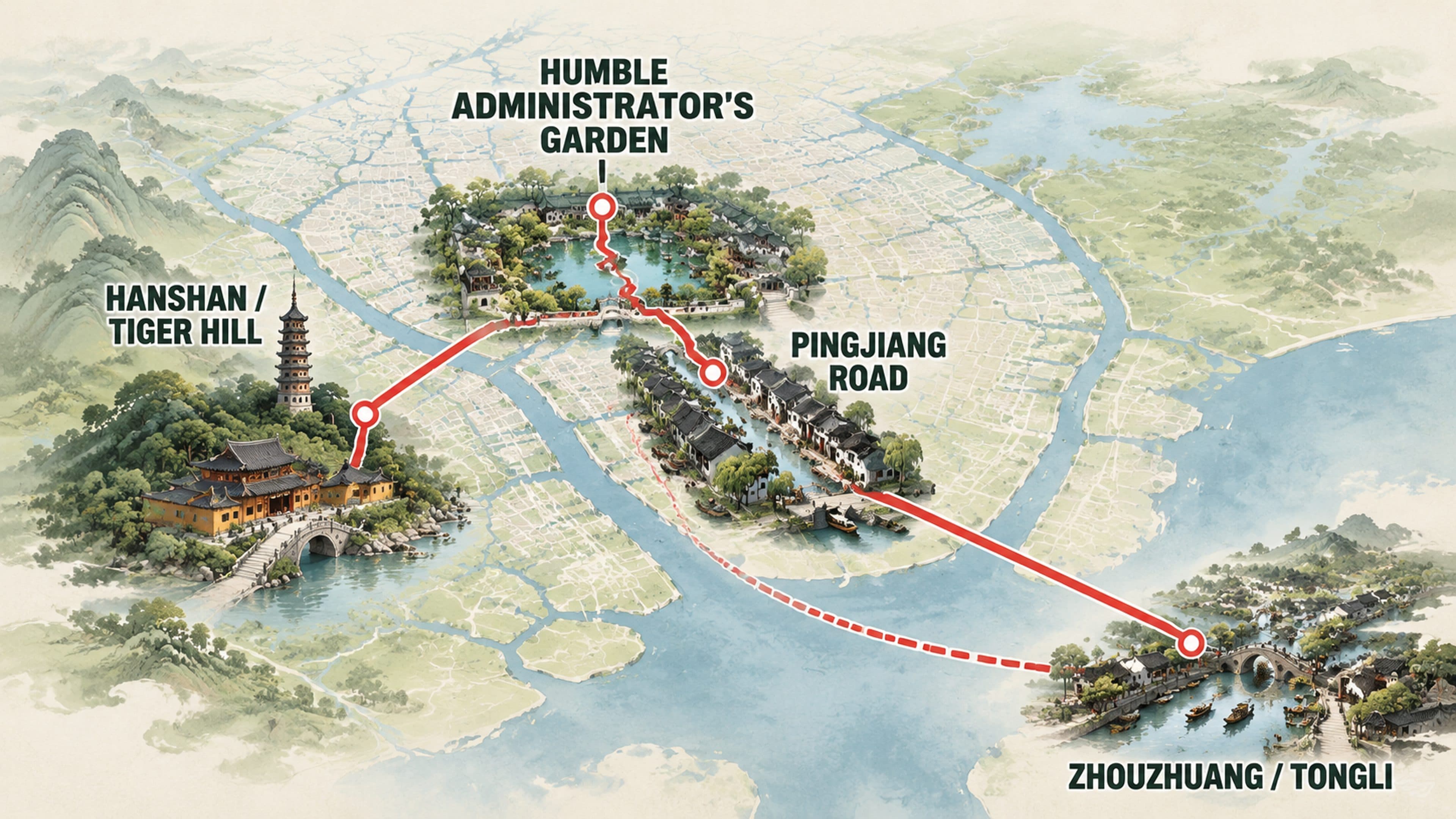 Suzhou travel area relationship map in English
