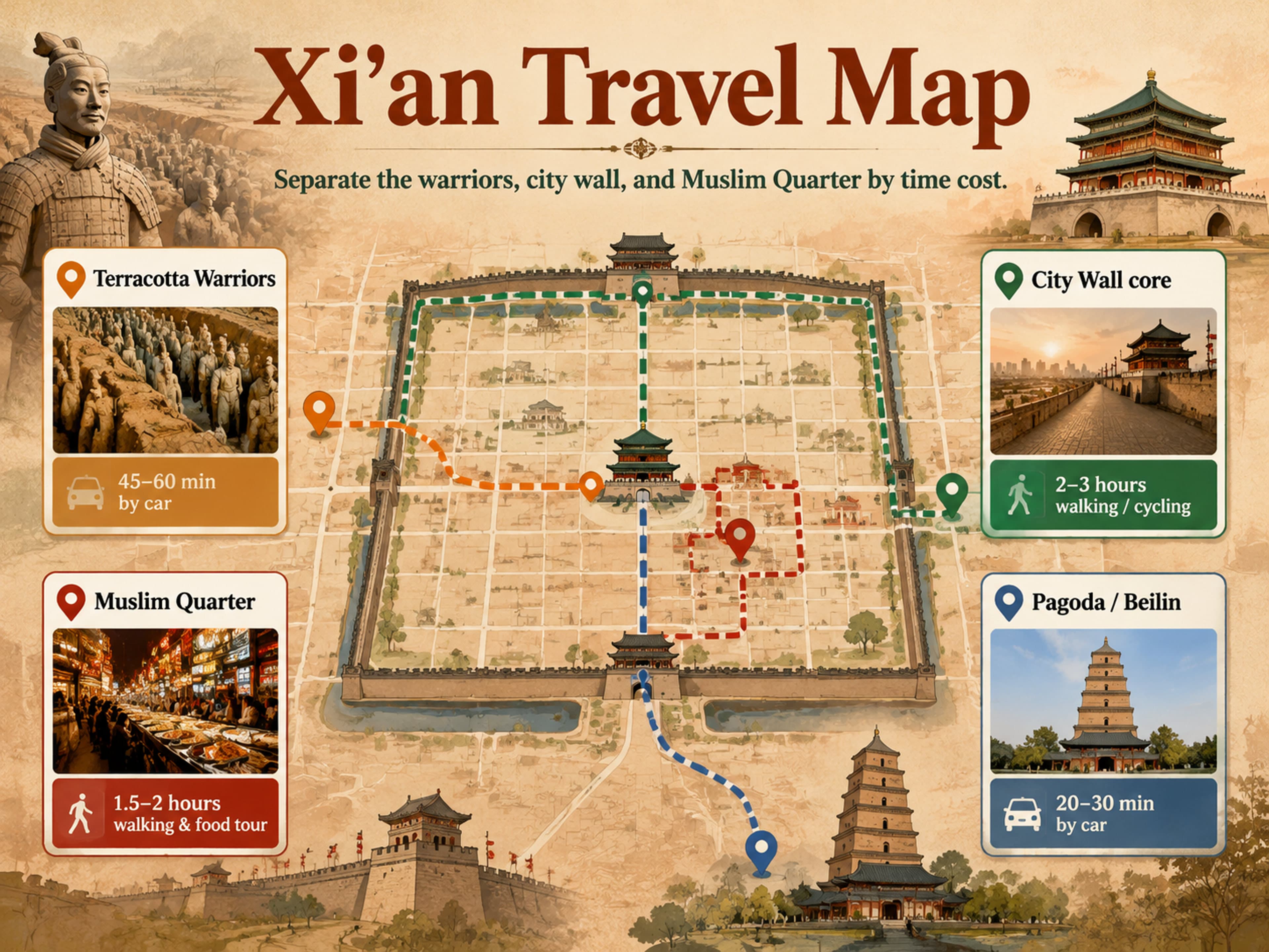 Xi'an travel area relationship map in English