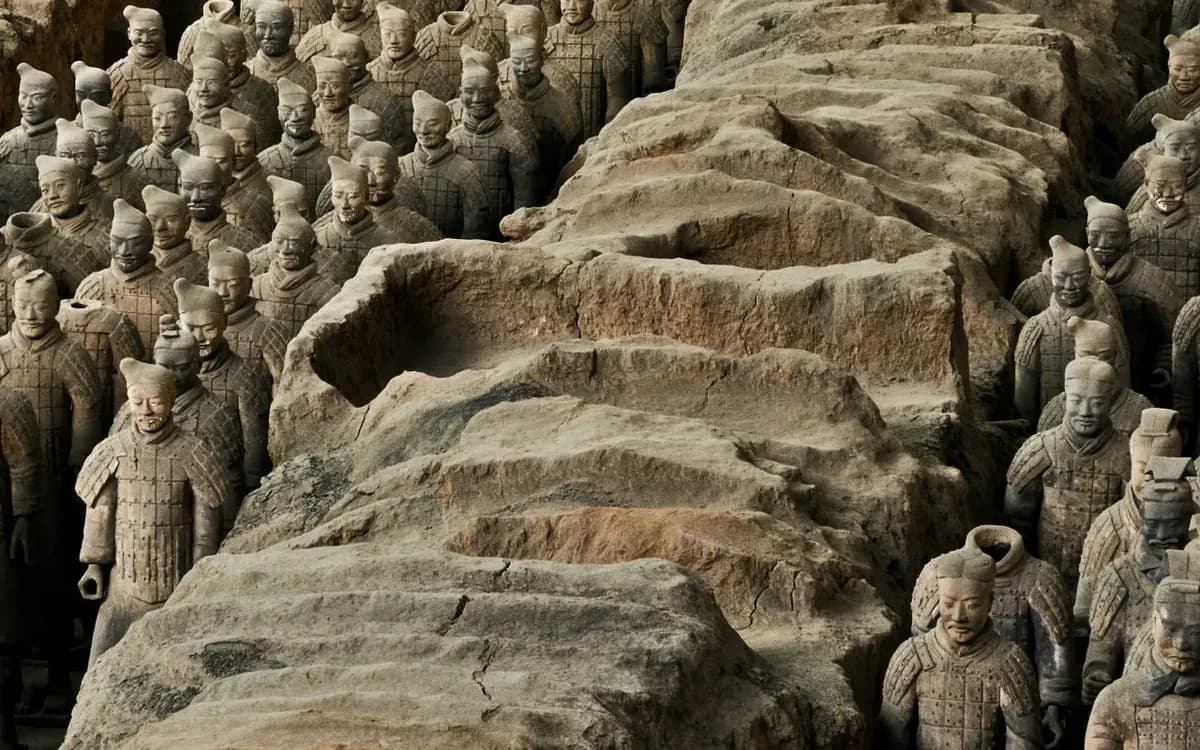 Rows of restored terracotta warriors in Xi'an