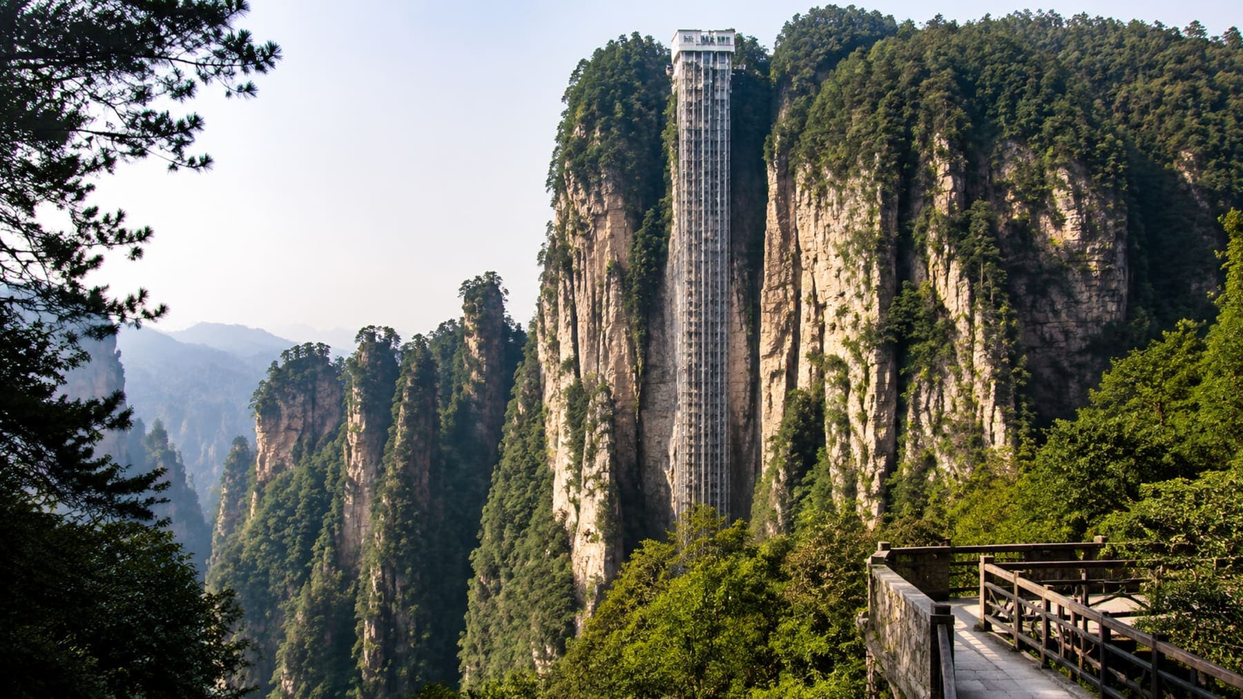 Bailong Elevator built into Zhangjiajie sandstone cliffs