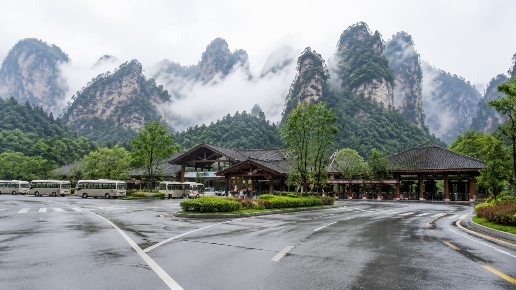 Rain-washed Zhangjiajie mountain entrance for a four-day itinerary