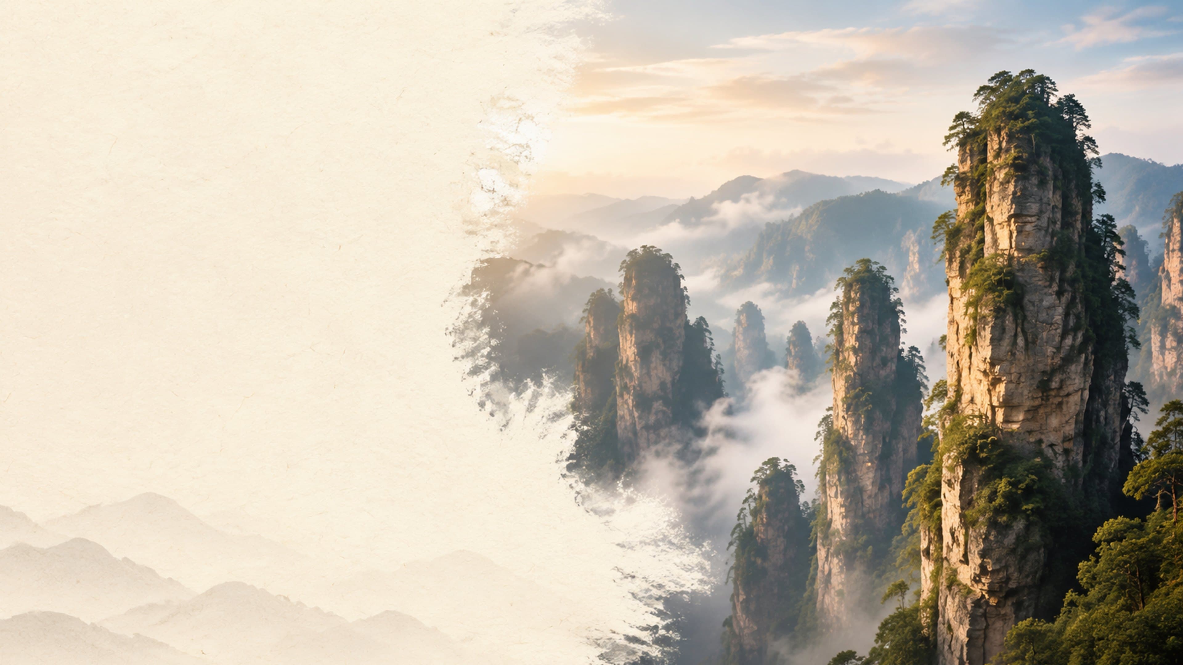Editorial mist-edge view of Zhangjiajie's sandstone pillar forest