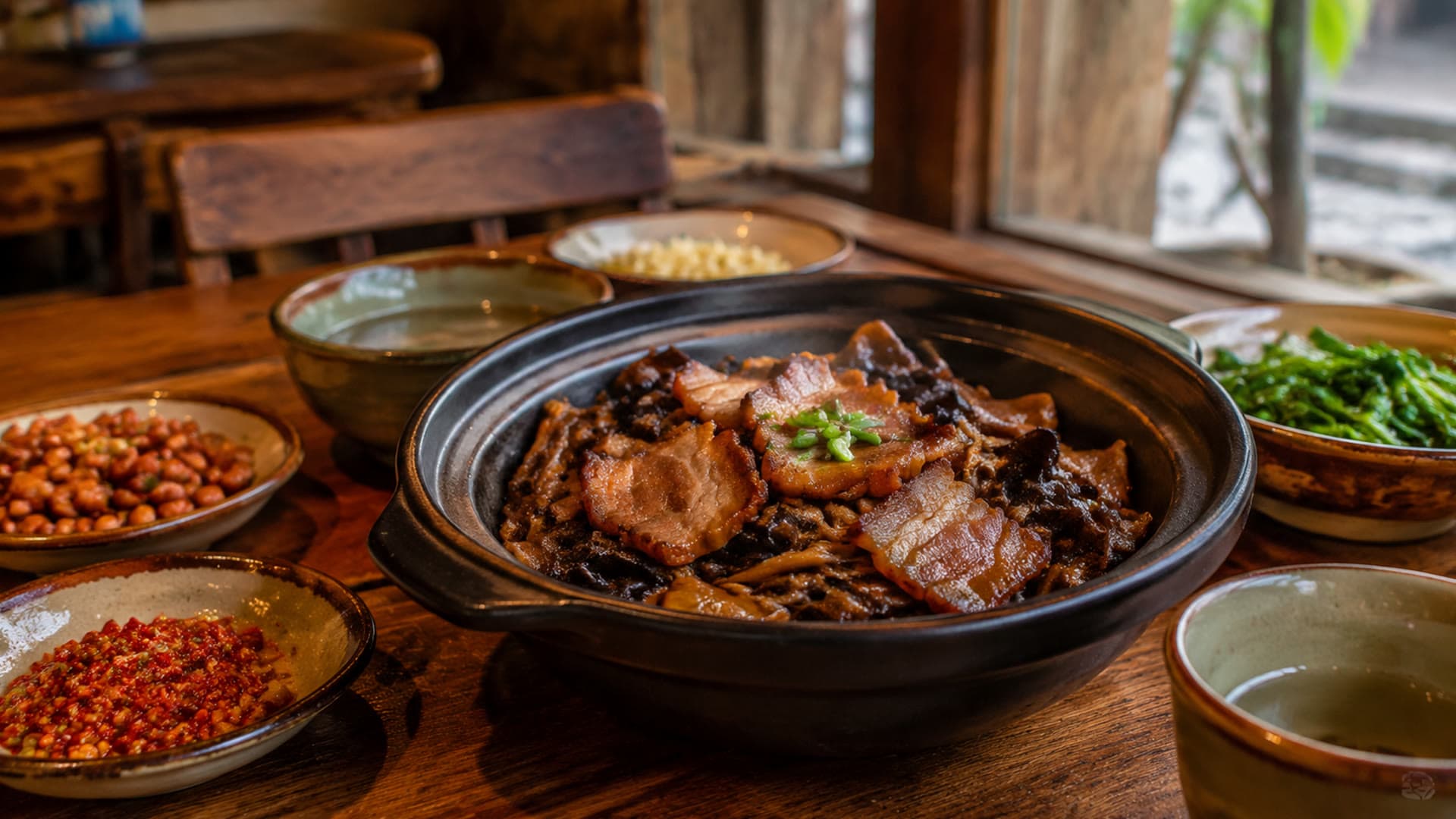 Tujia-region dinner table after an old-town walk