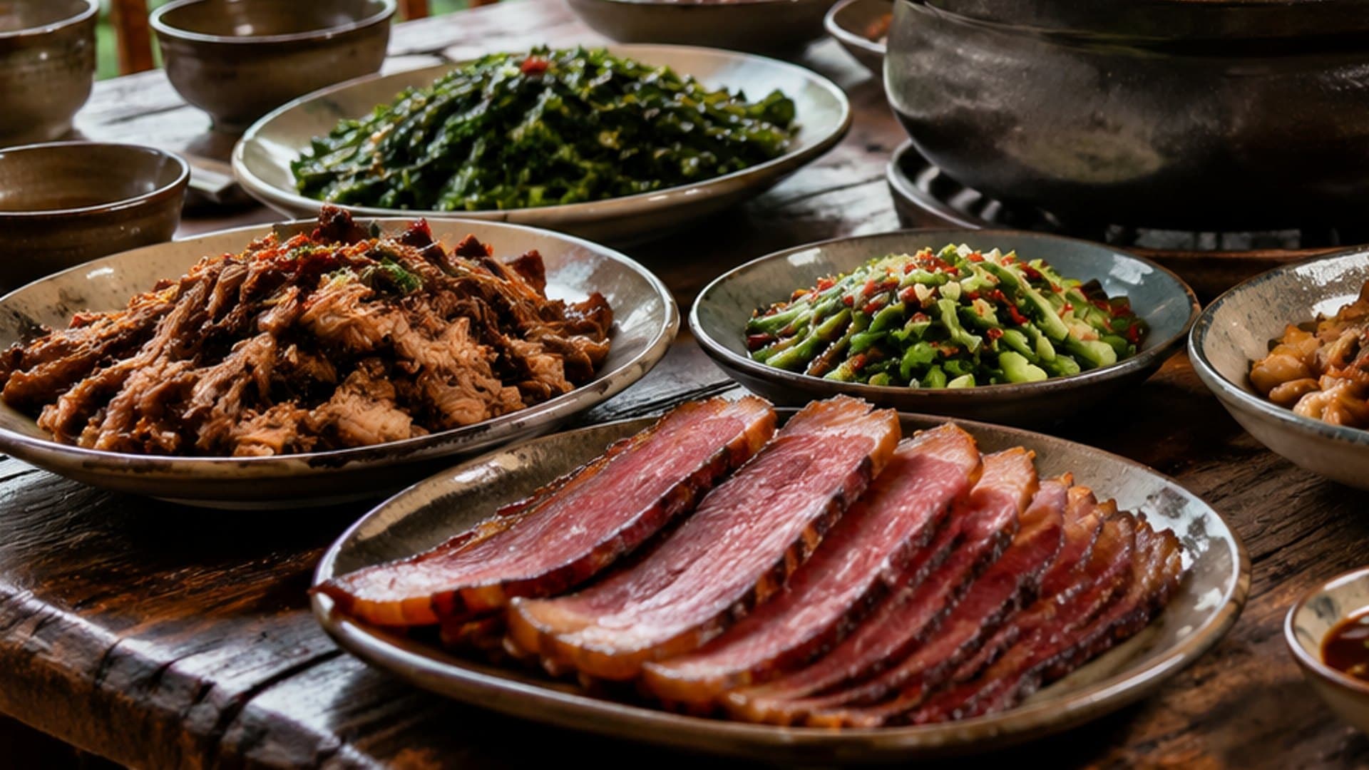 Cured pork and mushrooms served in Zhangjiajie