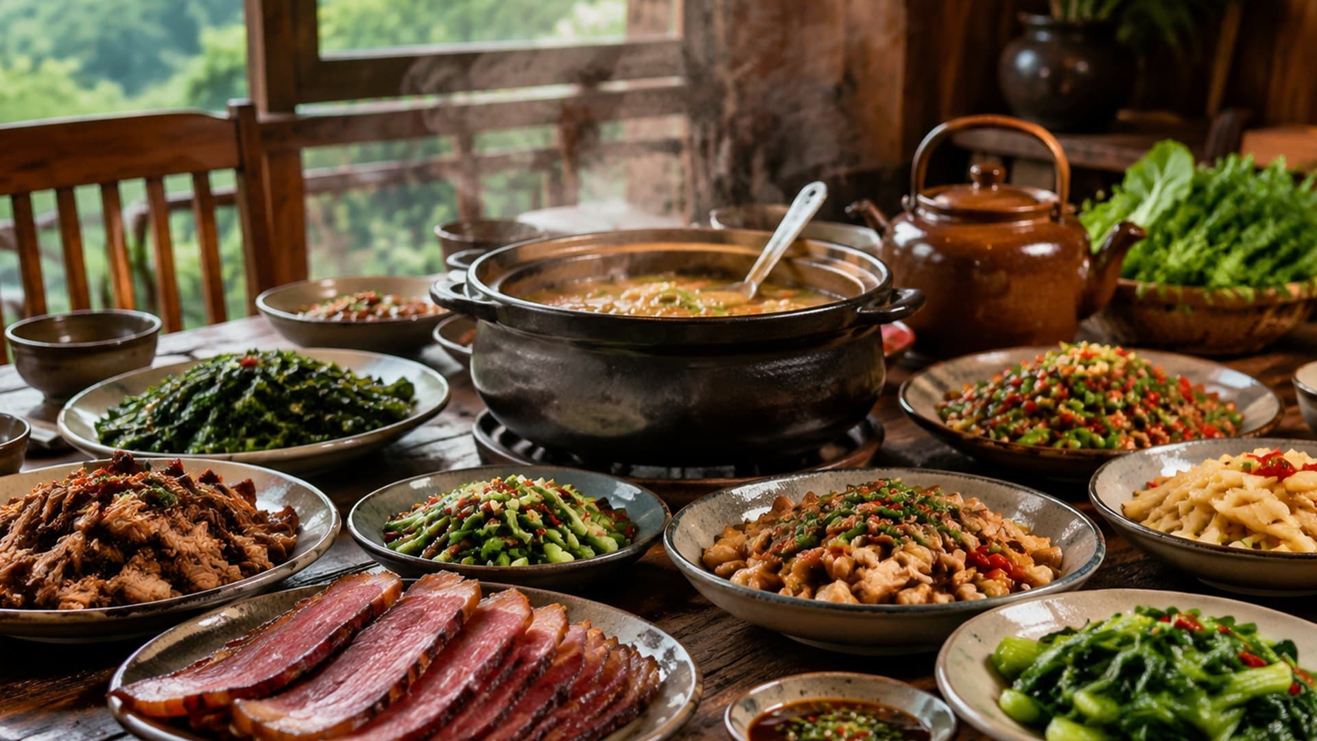 Warm Zhangjiajie local dinner table