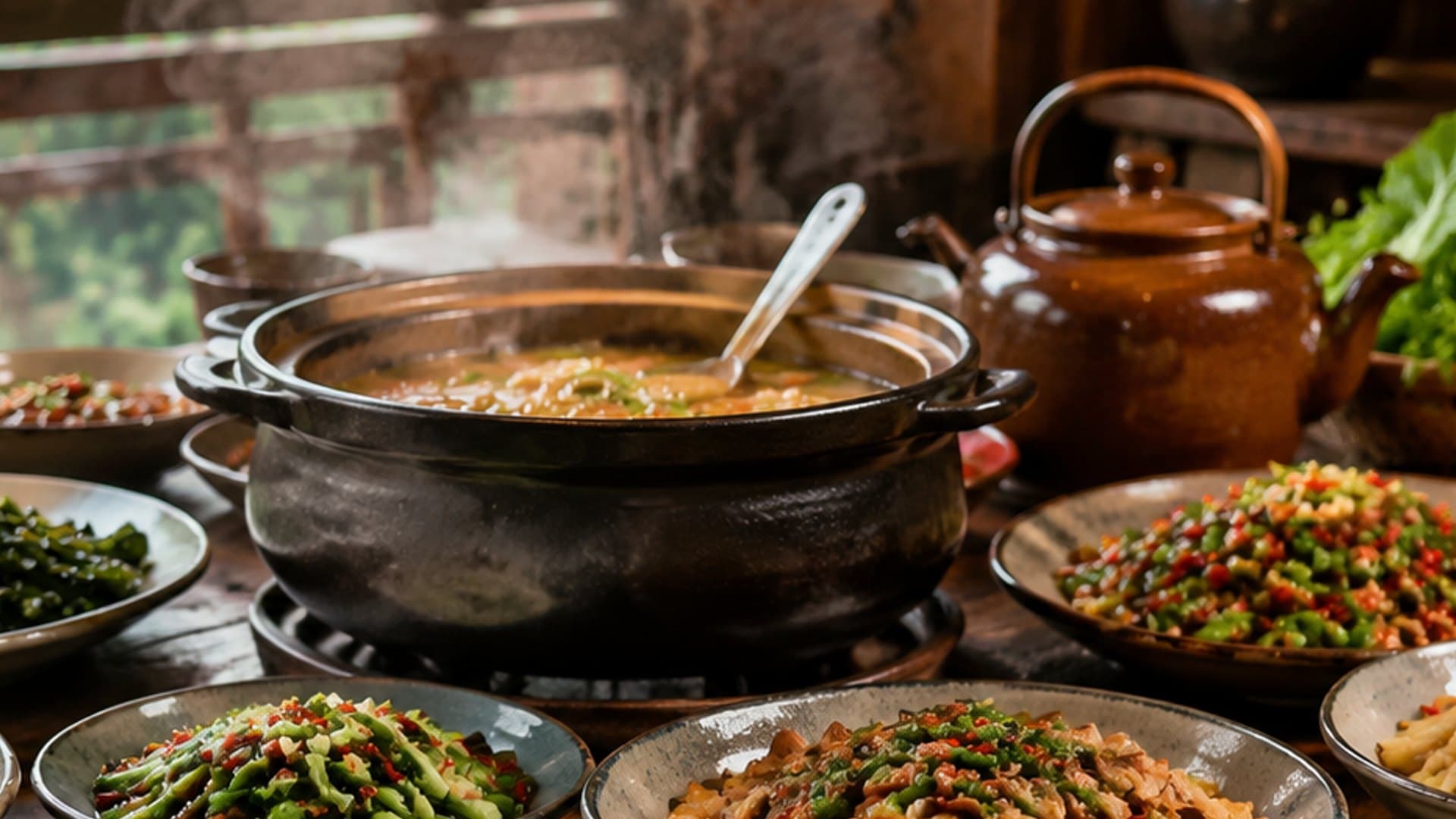 Steam rising from a Zhangjiajie shared hot pot