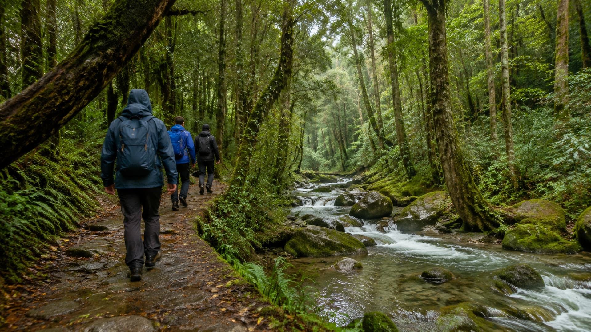 Golden Whip Stream forest path after light rain