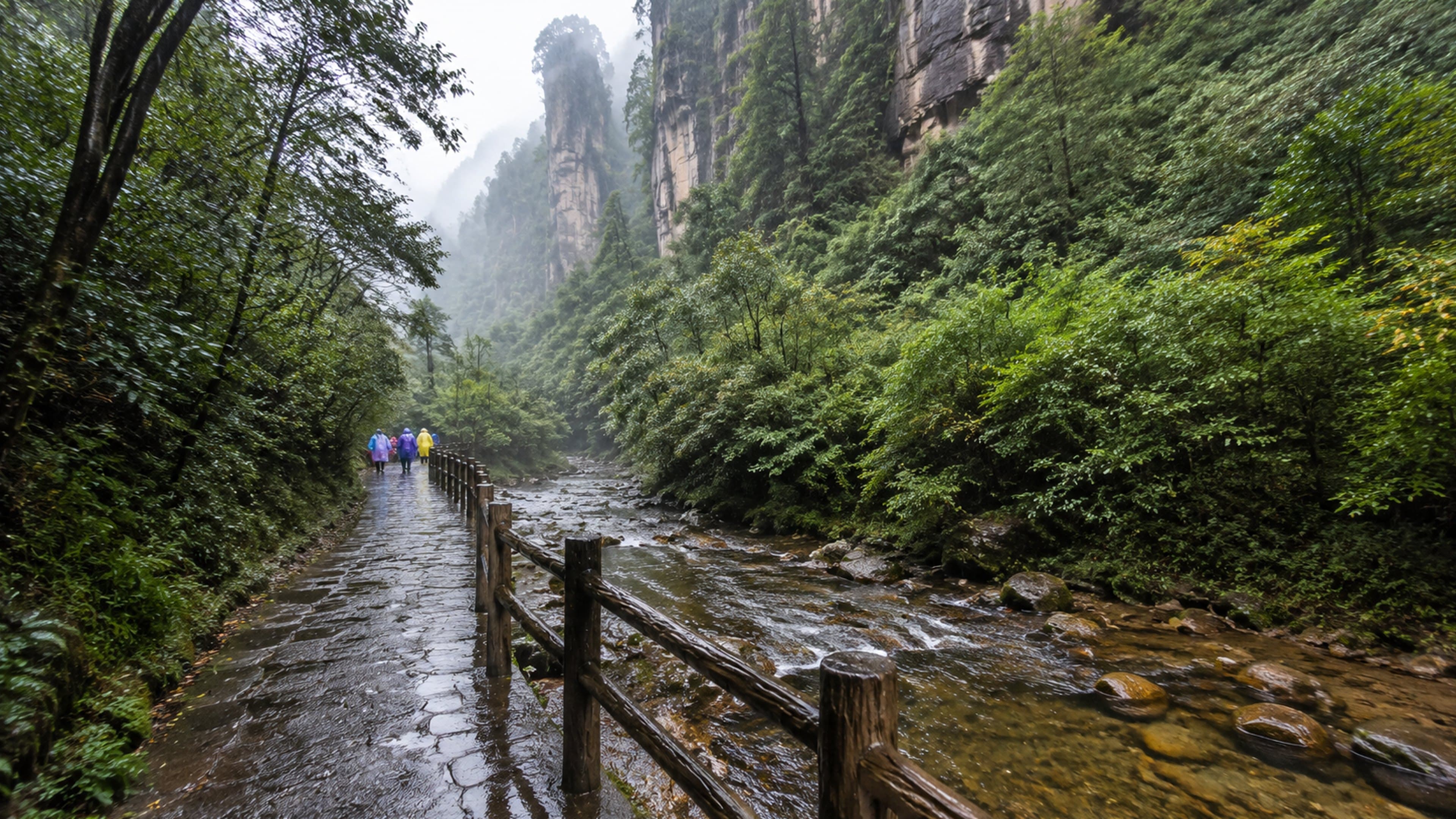 Rainy forest trail in Zhangjiajie