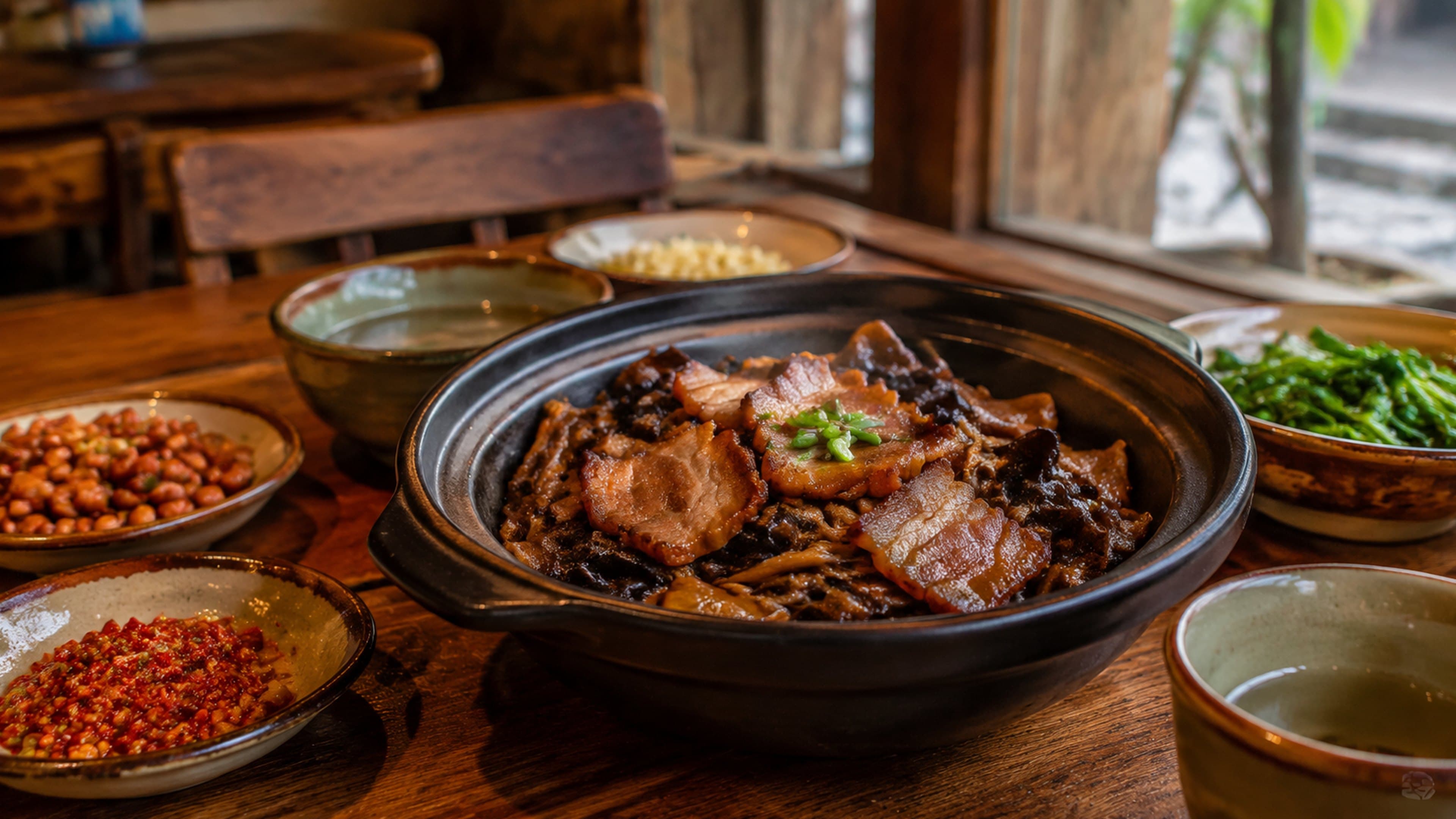 Cured pork, mushrooms and hot dishes for a rainy Zhangjiajie reset meal