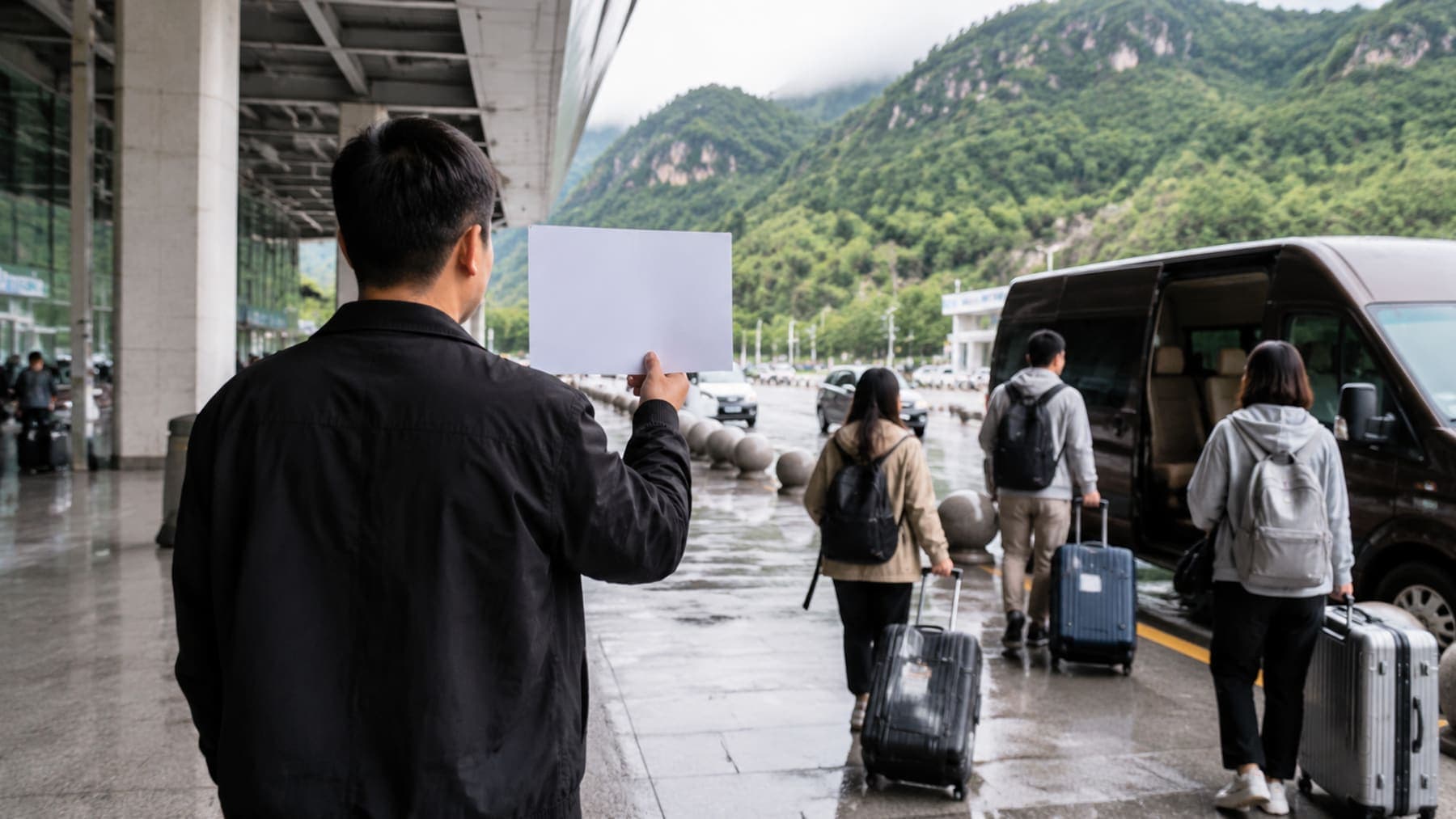 Local guide meeting travelers for a Zhangjiajie arrival transfer
