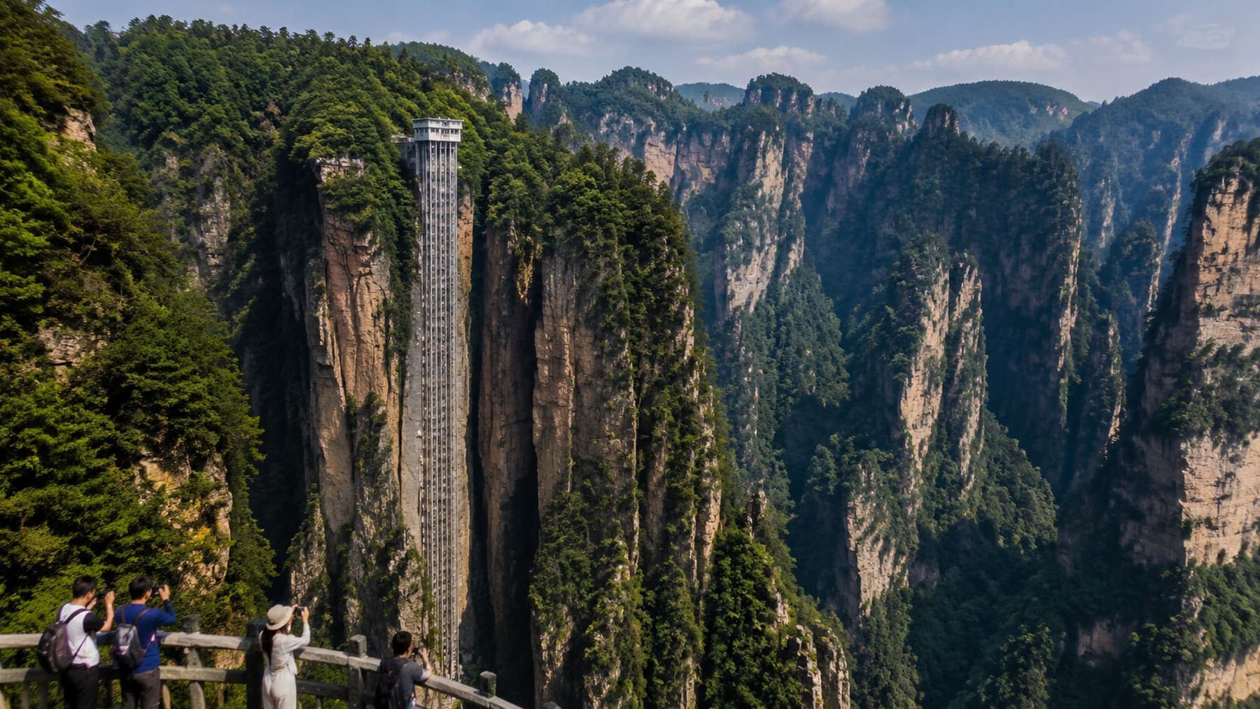 Bailong Elevator built into Zhangjiajie sandstone cliffs