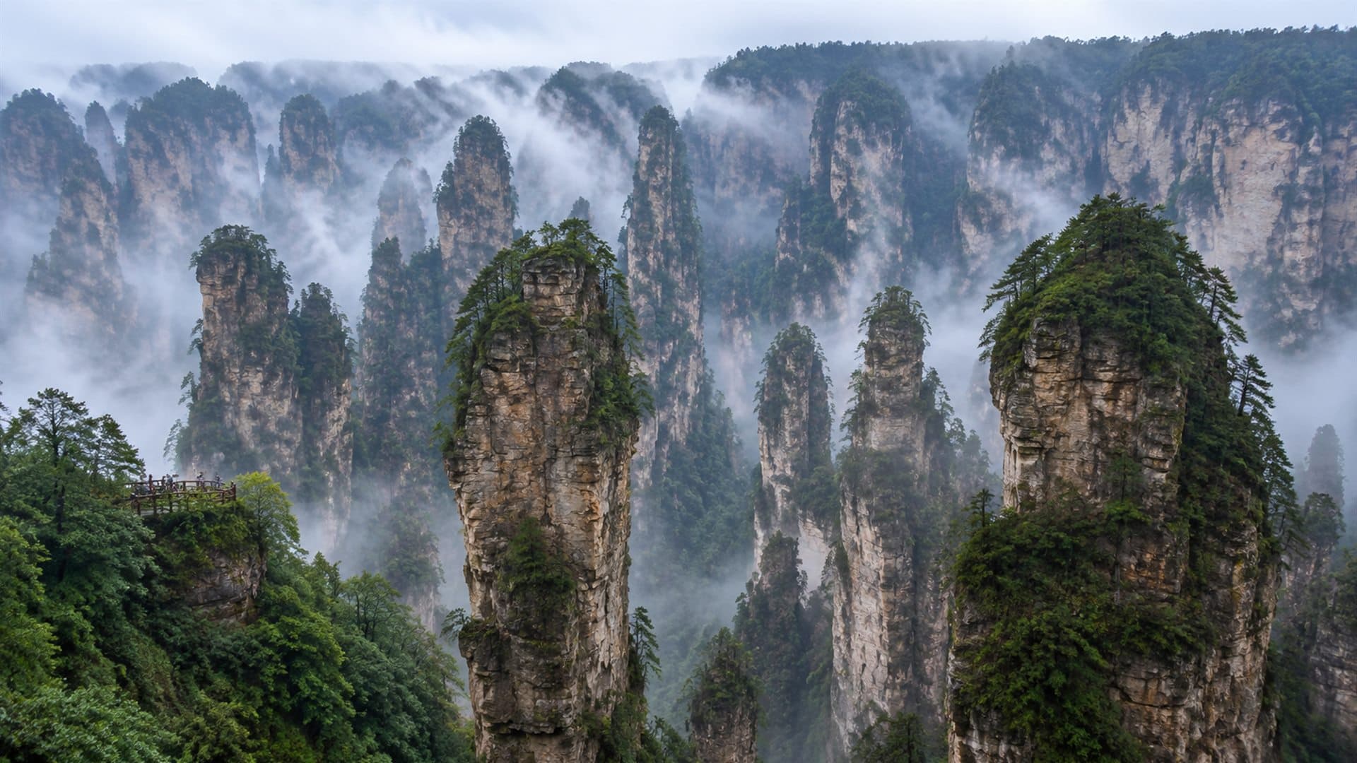 Yuanjiajie sandstone pillars after rain