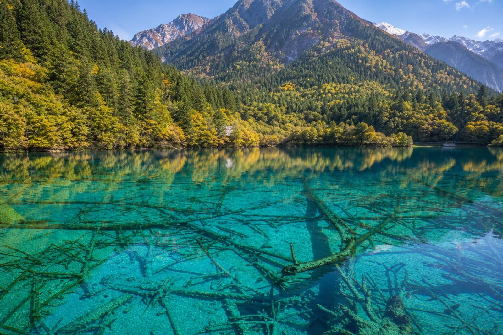A turquoise alpine lake in Jiuzhaigou, Sichuan